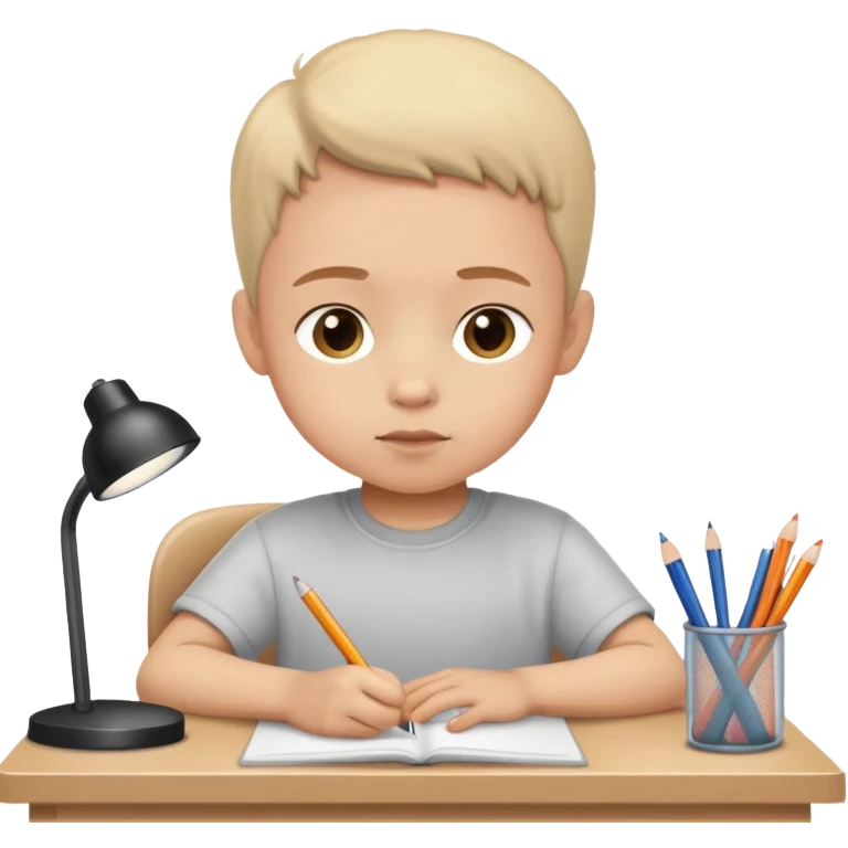 child sitting at a desk, focused and studious emoji