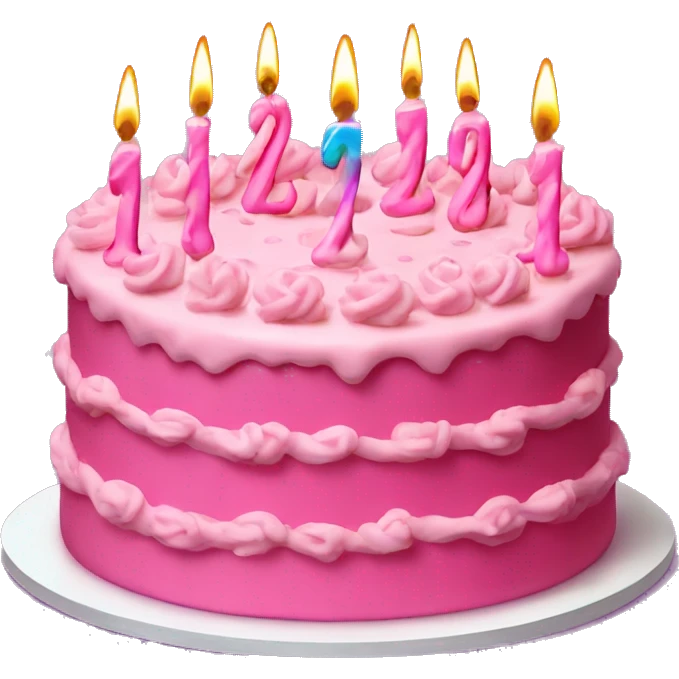 Pink birthday cake with 21 numeral candles emoji
