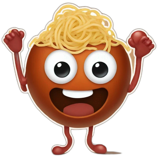 Spaghetti and meatballs with a face, arms and legs, doing something random emoji