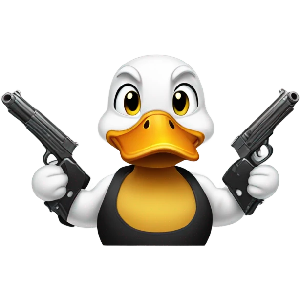 Duck has muscles with a gun emoji
