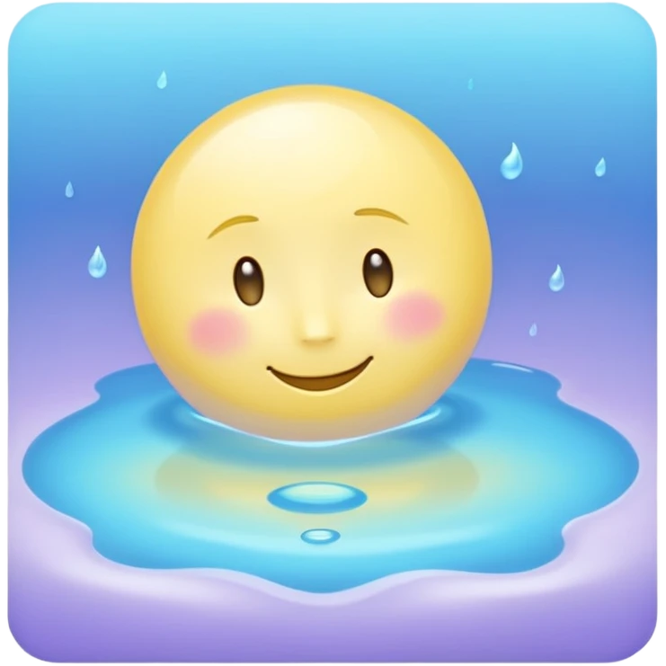 Minimalist pastel emoji of a crescent moon resting inside a glowing blue water droplet with soft ripples and a lavender-mint glow aura, smooth gradients, gentle lighting, ASMR aesthetic. emoji