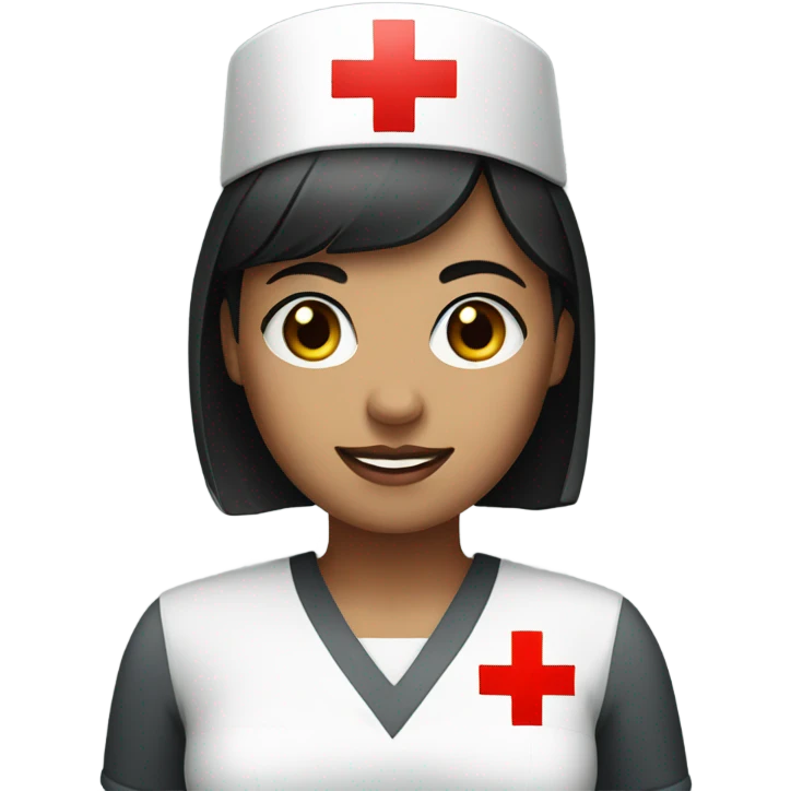 short black straight hair female nurse with red cross sign hat wearing dress emoji