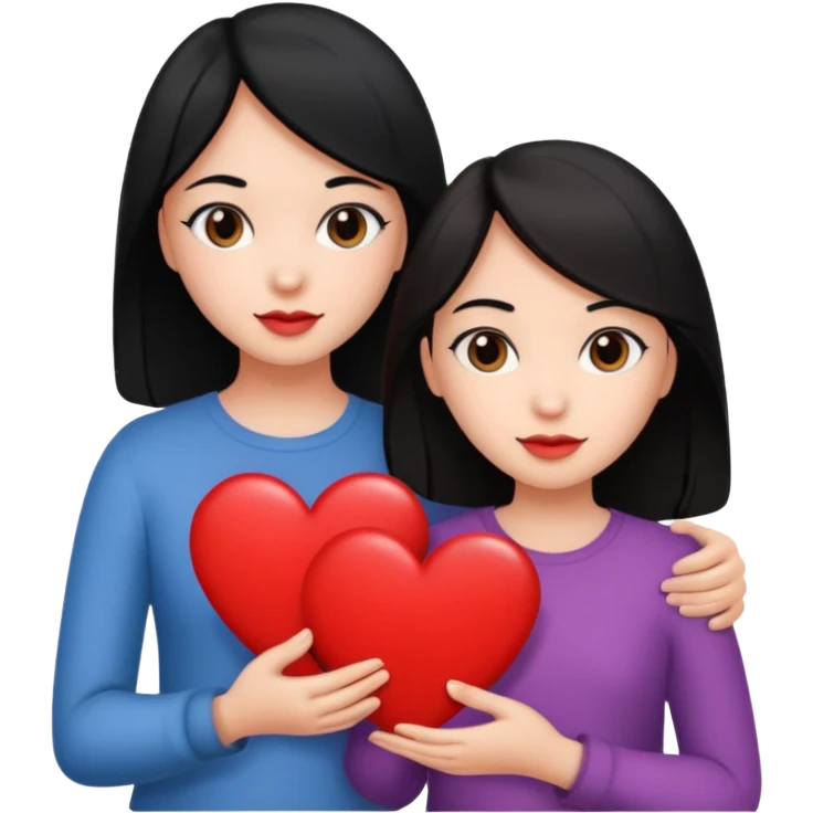 2 girls that have a heart one hair black the other brown  ( brown abd black) emoji