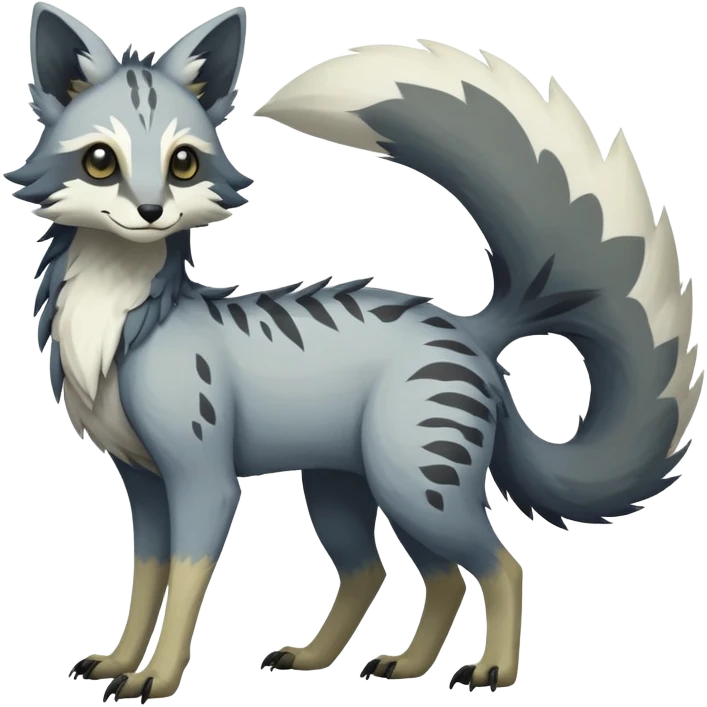 Rare realistic exotic epic pretty dull-colored gloomy greyish neutral-colored beautiful handsome gorgeous aesthetic Vernid-Trico-species-Fakemon-creature by LiLaiRa, 4 legs, 1 tail, random markings, (full body) emoji