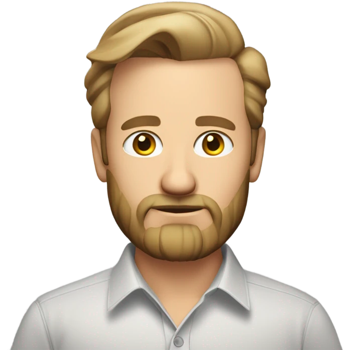 middle aged english man, short slicked back hair dark blonde, dark blonde medium length size full beard, in a smart unbuttoned shirt. emoji