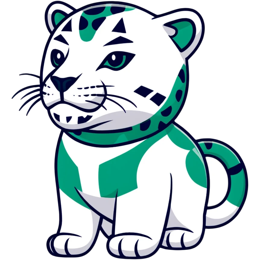 Ancient Egyptian style profile of jaguar with strict geometric lines, flat hieroglyphic style, only white and deep dark green, no curved lines, angular shapes only emoji