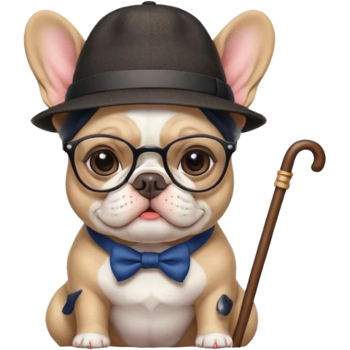 сделай французкого бульдога в очках и шляпе и с тросточкой emoji