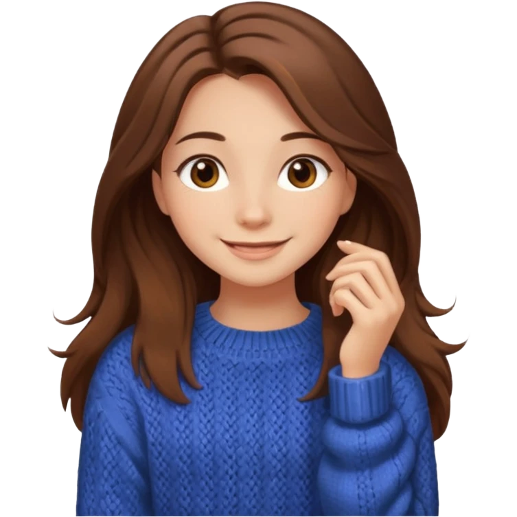 Cozy girl with long brown hair and brown eyes emoji