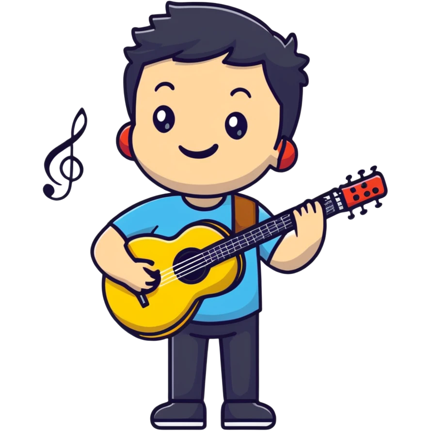 Musician with a confident smile looking up emoji