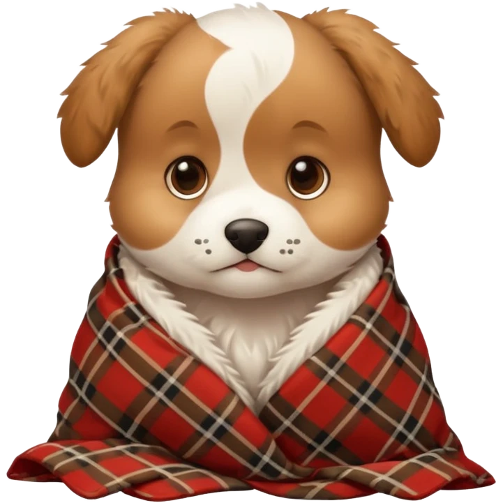 A puppy wrapped in a plaid blanket emoji