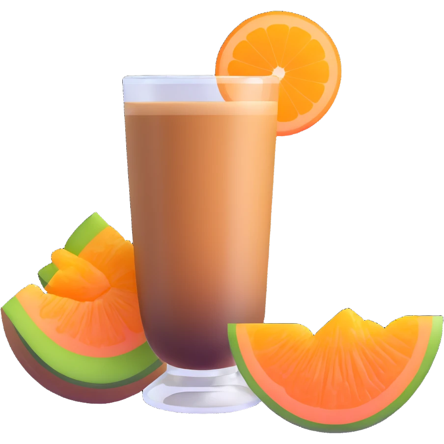 coffee carajillo drink with liquor in a glass with a slice of orange cantaloupe melon on the side emoji