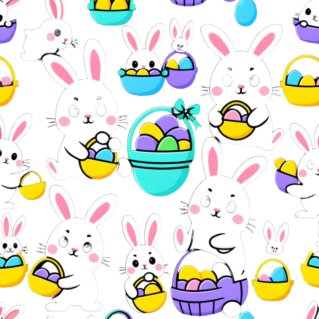 Group of Easter bunnies with Easter baskets full of eggs emoji