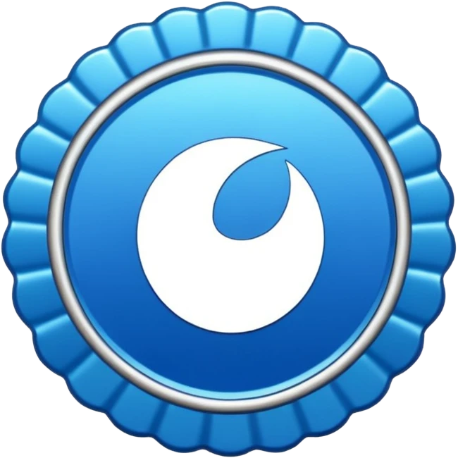 A blue scalloped circle with a verified thing emoji