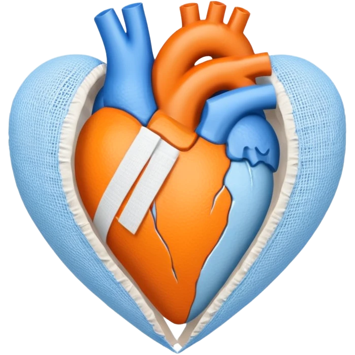 Half blue half orange heart split vertically add a white gauze bandage wrapped around the heart  emoji