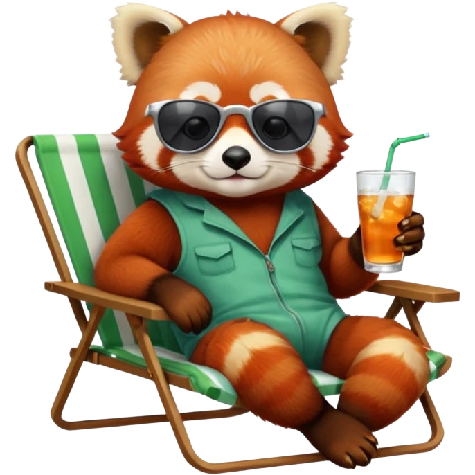 Red panda laying back on lawn chair with a drink wearing sun glasses emoji