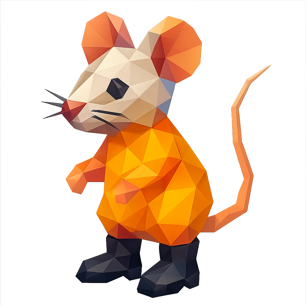 mouse emoji wearing black boots, low-poly polygonal style, vibrant colors emoji
