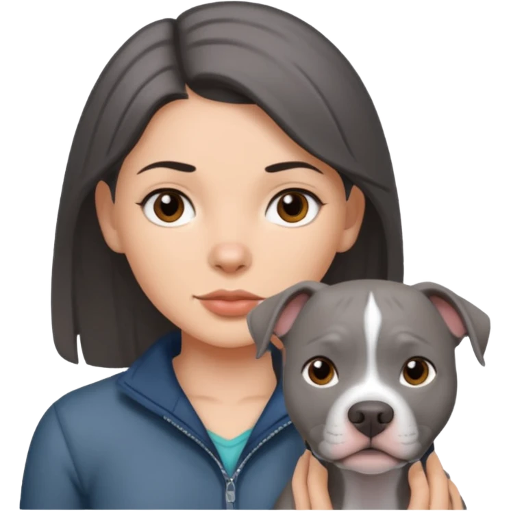 Completely Grey pitbull with one darkBrown haired Girl  emoji