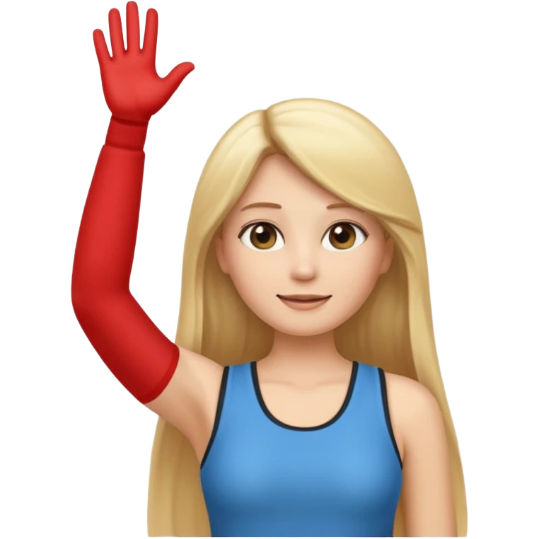 I want a white female animated gif emoji with long straight blonde hair putting hands up in the air. Wearing a tight no sleeve top  emoji