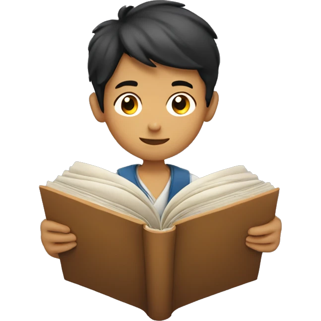 Asia boy reading book emoji