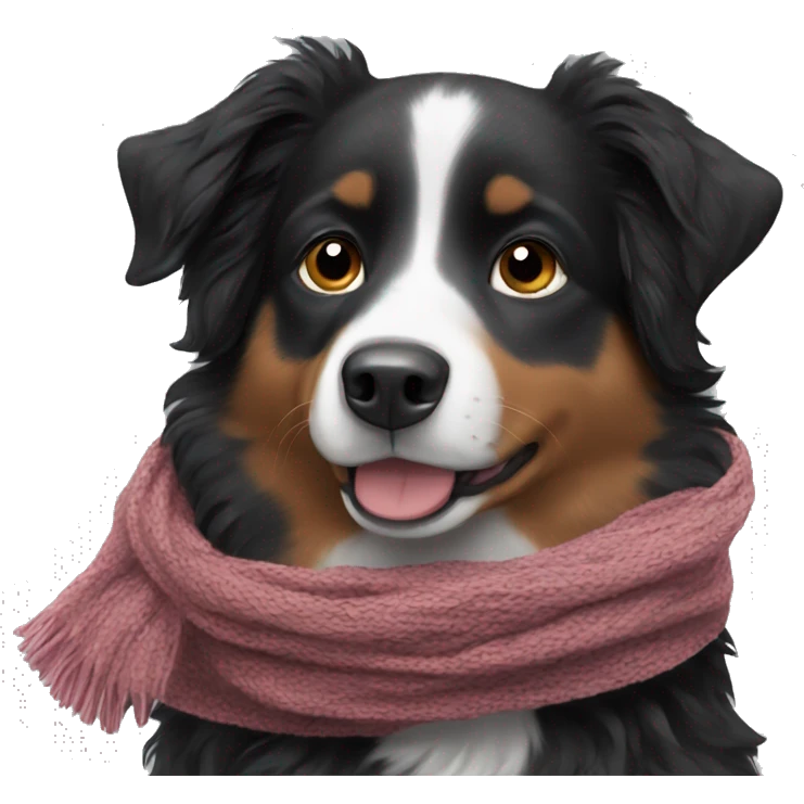 Small black australian shepherd dog wearing a knit scarf emoji