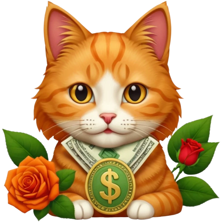 Cat whit money and a rose emoji