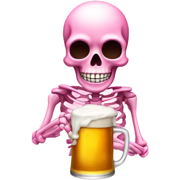 Cute Pink Skeleton with beer emoji