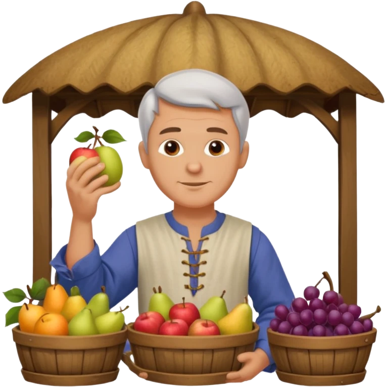 a white merchant in medieval time with fruit stand emoji