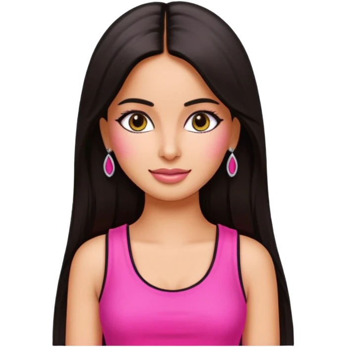 a pretty bratz emoji that looks like bollywood actress katrina kaif with straight  hair wearing a neon pink sleeveless top
She should resemble Katrina Kaif. emoji
