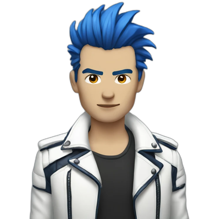 Punk man with white leather jacket with dark blue hair emoji