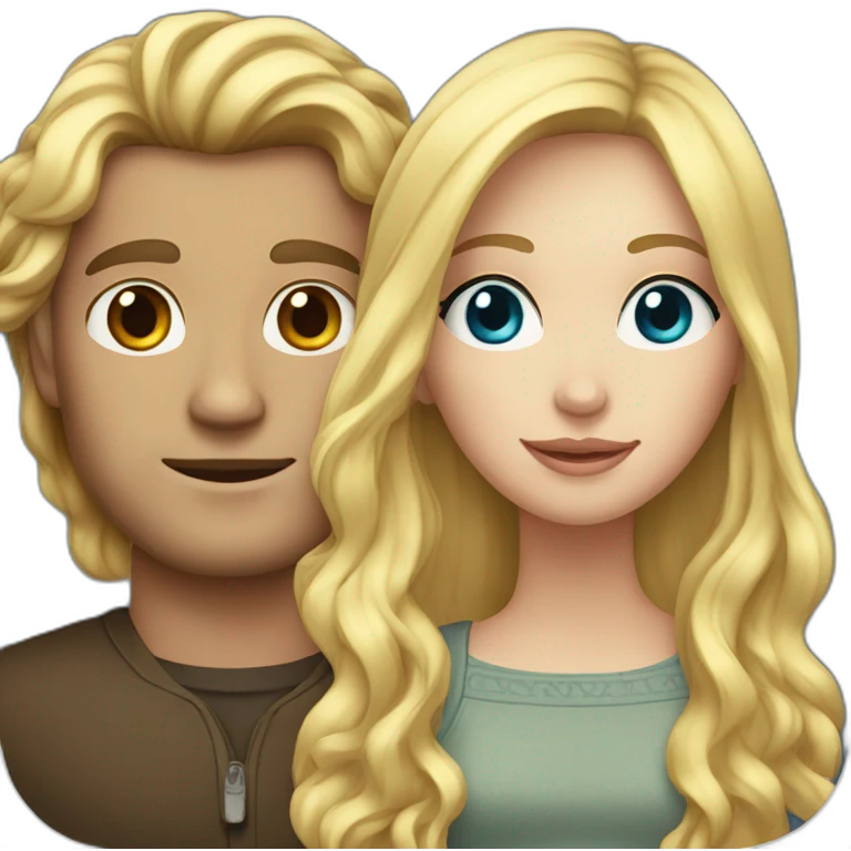 An american couple. The woman is blonde and has blue eyes and EXTREMELY long wavy hair. The man has dark brown, short hair, his left ear is perced. His eyes are green emoji