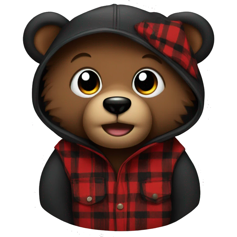 Black bear with red and black flannel emoji