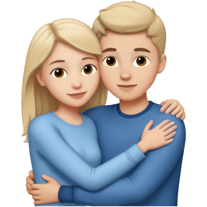 teen couple hugging white male, white girl emoji