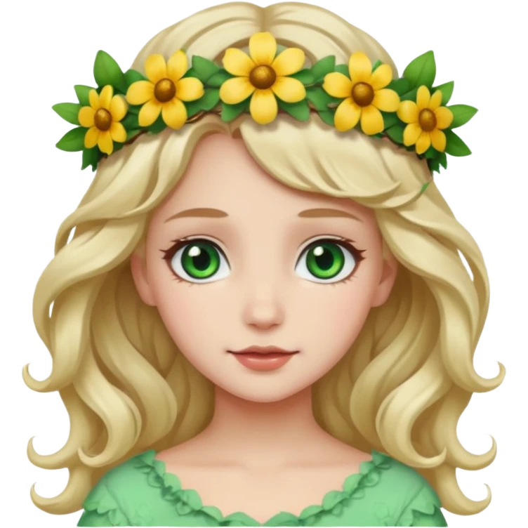 Pretty girl with wavy fair hair and green eyes abd white skin emoji