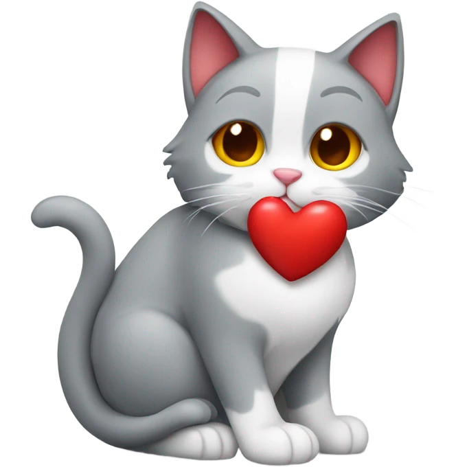 Grey red white cat holding the heart in her paws emoji