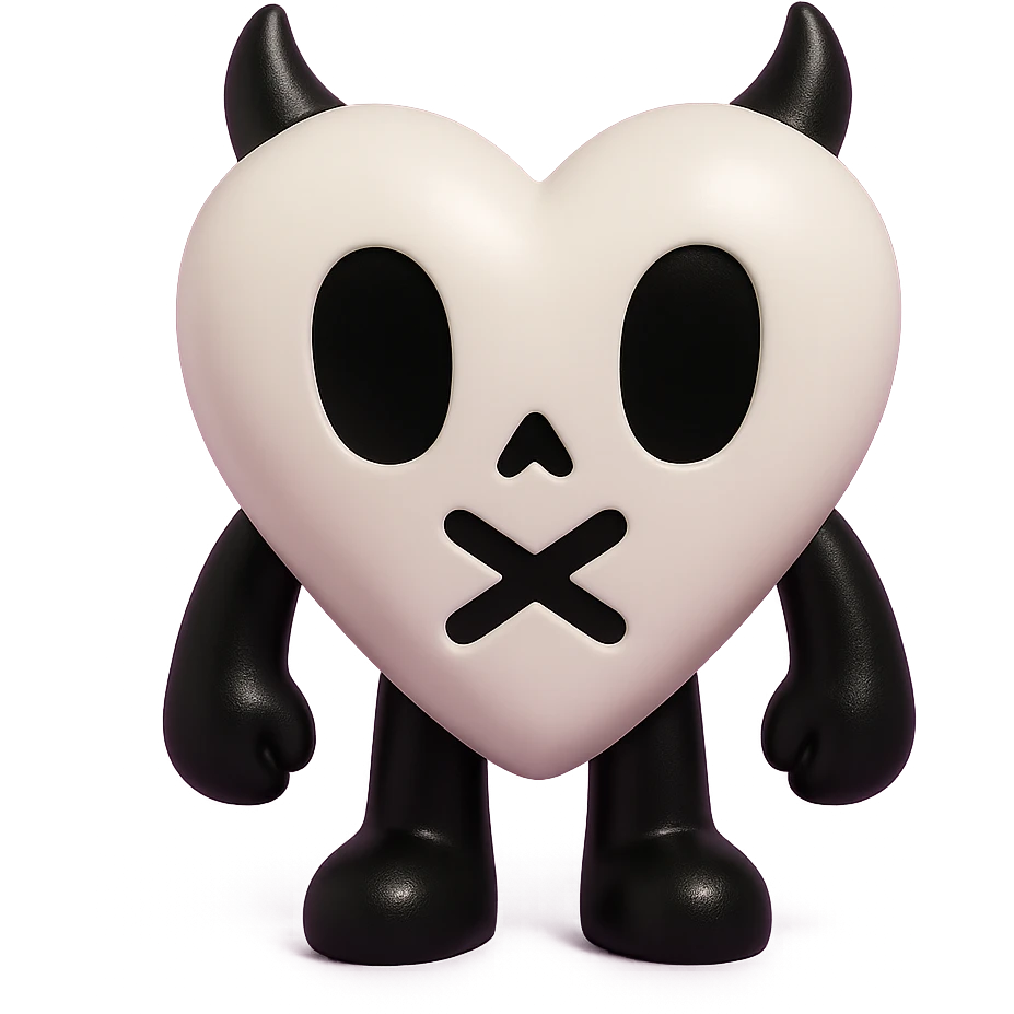 white goth heart, minimal, edgy, dark accents emoji