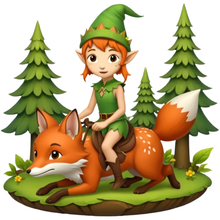 tiny forest elf with freckles riding fox emoji