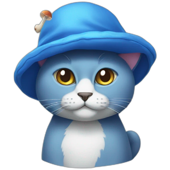 Blue cat with a mushroom hat schoked emoji