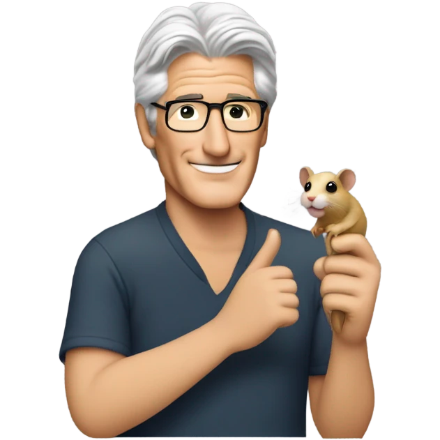 Richard Gere holding a gerbil in one hand and a plastic tube in another emoji