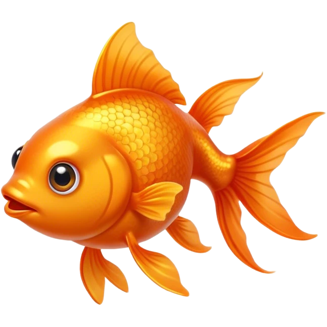 Cinematic Cute Orange Goldfish Portrait Emoji, Head tilted playfully and inquisitively, featuring a glossy, vibrant orange body with delicate, flowing fins, round, sparkling golden eyes filled with curiosity, Simplified yet irresistibly adorable features, highly detailed, glowing with a warm, friendly glow, high shine, affectionate and lively, stylized with a touch of whimsy, bright and endearing, soft glowing outline, capturing the essence of a mischievous yet loving goldfish, so playful it feels like it could swim out of the screen and into your heart! emoji