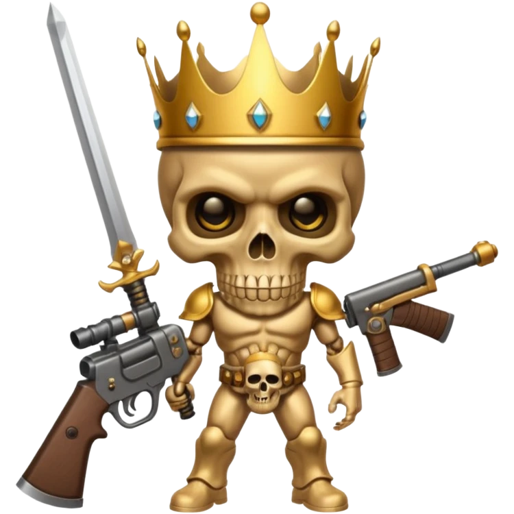 Golden skull with crown now make it with a worrior sowrd with a skull body whith a target on one of his eyes and a big gun emoji