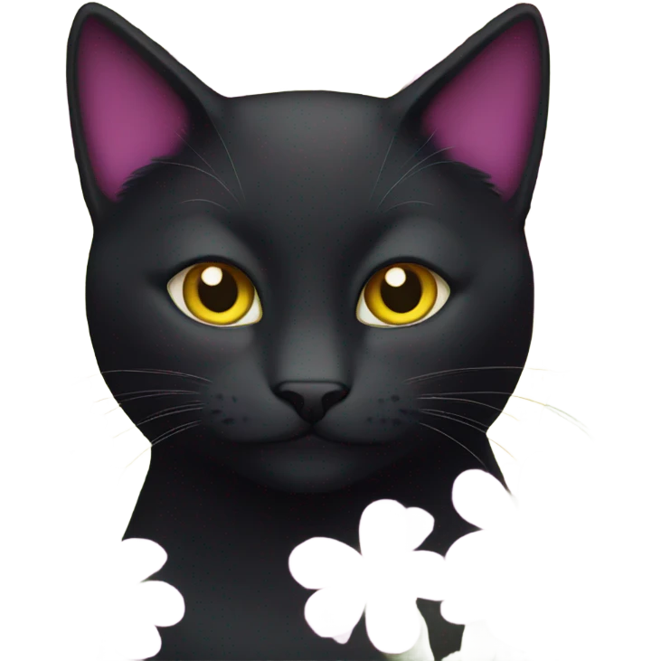 Black cat yellow eyes with pink and purple flowers  emoji