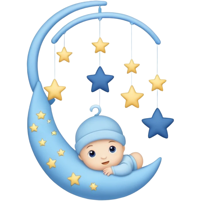 Blue baby mobile with stars and moon emoji
