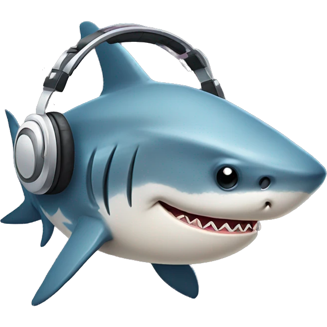 sad shark wearing headphones emoji