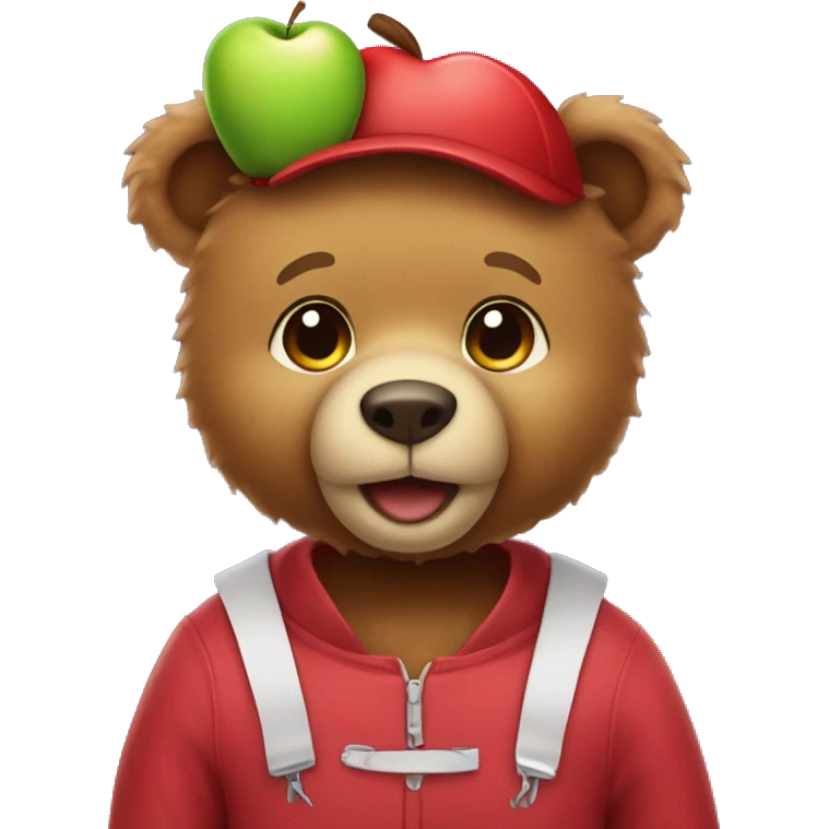Teddy bear wearing an Apple costume emoji