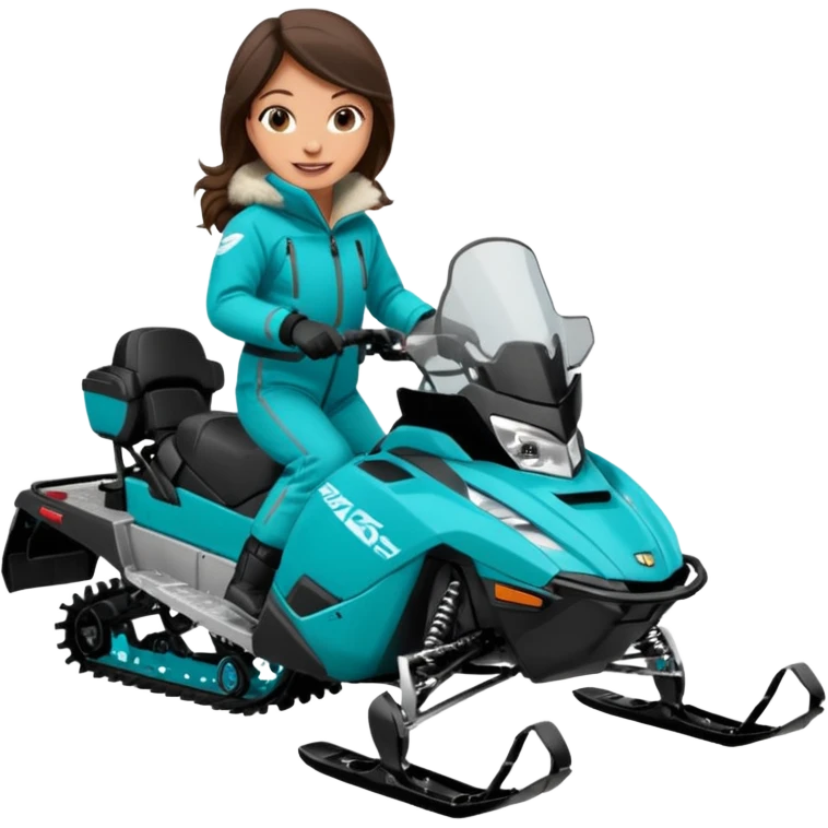 Can you create an emoji of a brunette girl on a teal polaris khaos 850 155 snowmobile action shot emoji