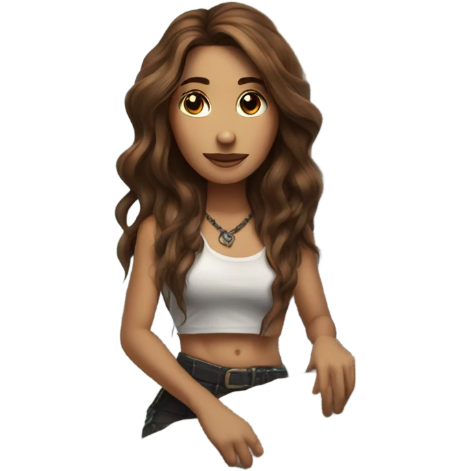 Beautiful tattooed woman long brown hair climbing rocks emoji