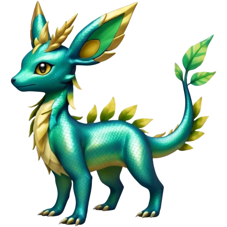 Shiny Iridescent Helioptile-Salandit-Leafeon-Fakémon-hybrid-creature (full body)  emoji