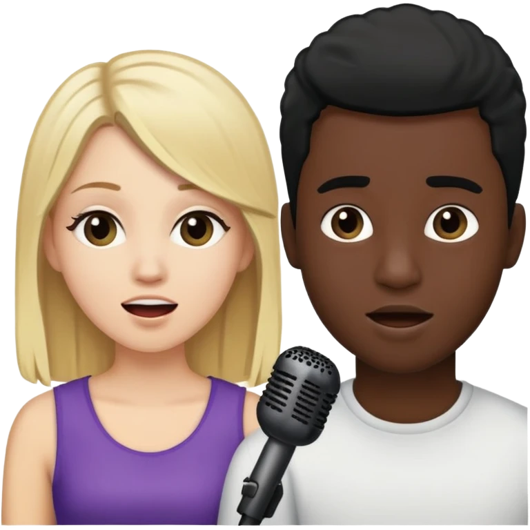White girl with blonde hair singing to a black guy who has black hair emoji