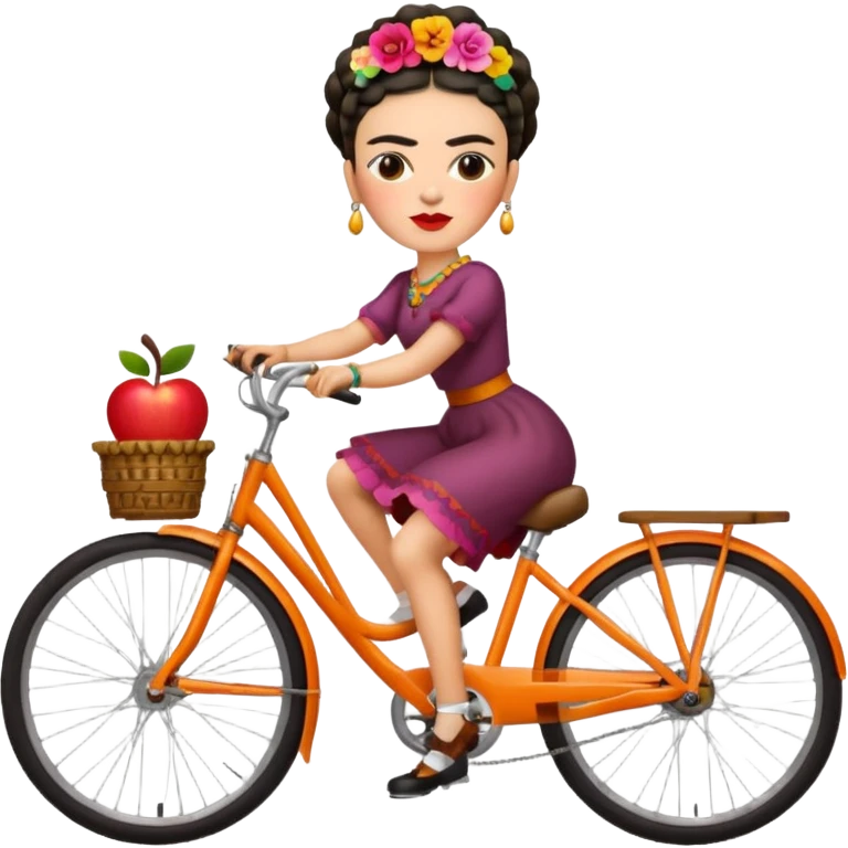 Frida Kahlo on a bicycle, whimsical, vivid palette, apple emoji style emoji
