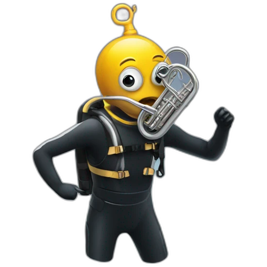 confused diver with a diving suit receiving a tuba emoji